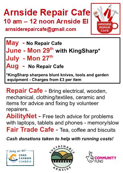 Arnside Repair Cafe Summer Dates