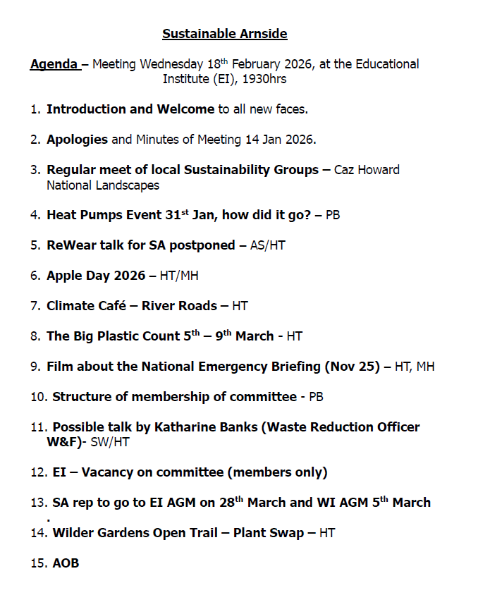 Sustainable Arnside Agenda February 2026