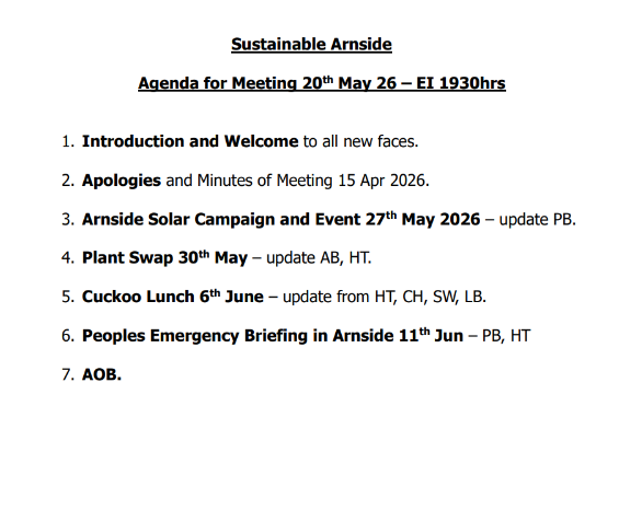 Sustainable Arnside May Agenda