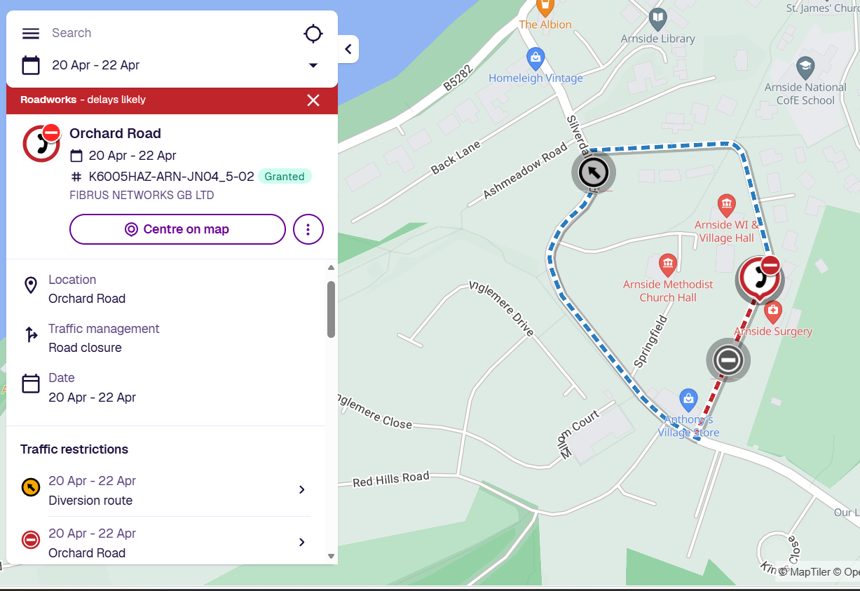 Temporary Road Closure - Orchard Road 20/4/2026