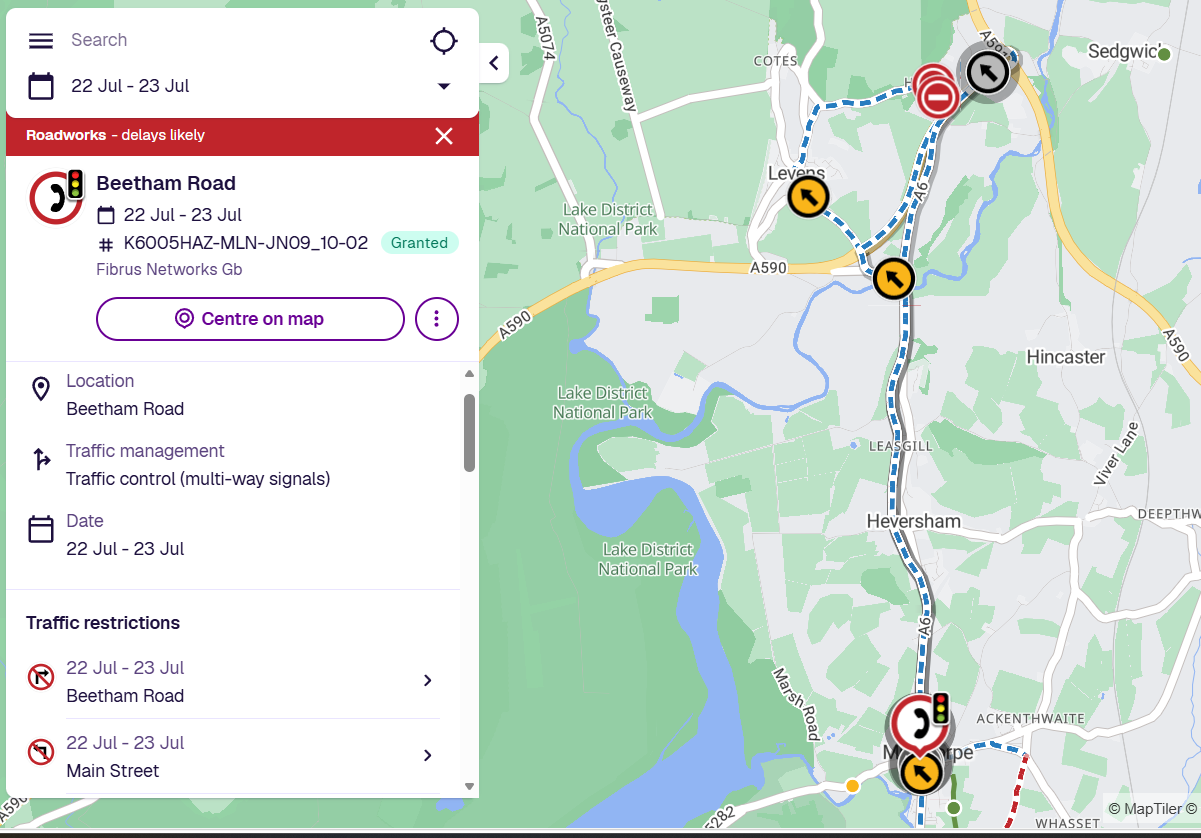 Temporary Road Closure Beetham Road and Main Street Milnthorpe