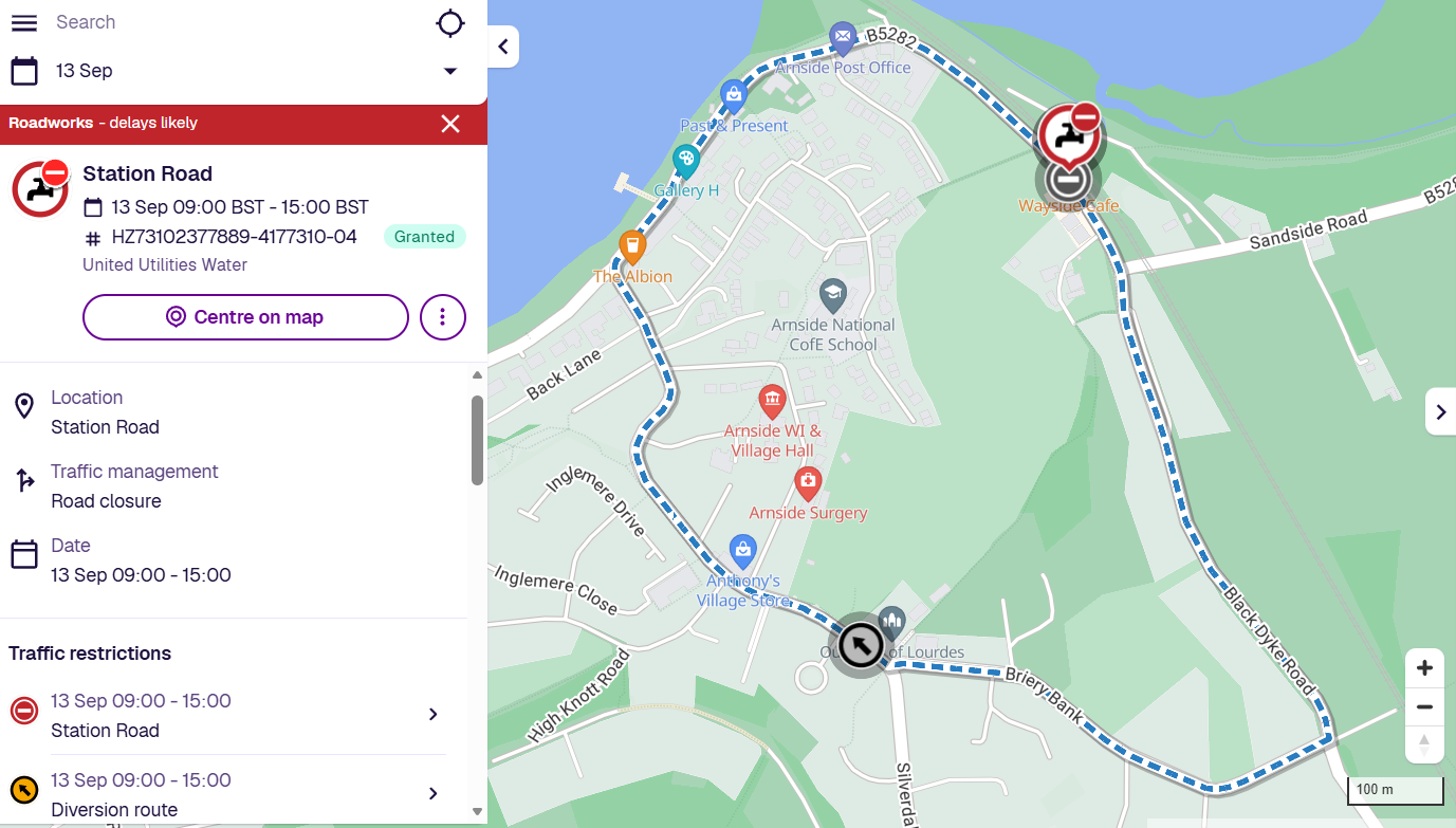 Temporary Road Closure - Station Road, Arnside